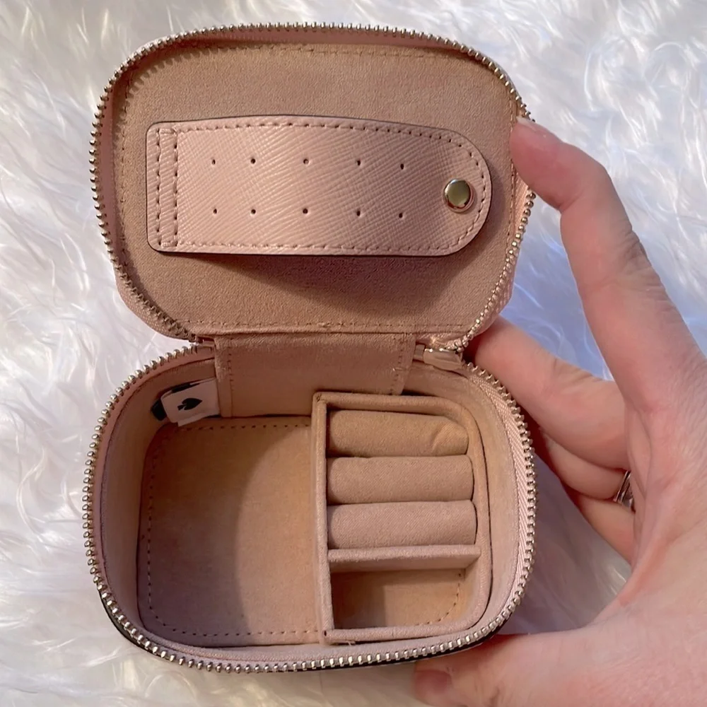 Brand New Kate Spade Genuine Leather Pink Stars Zippered Travel Jewelry Box